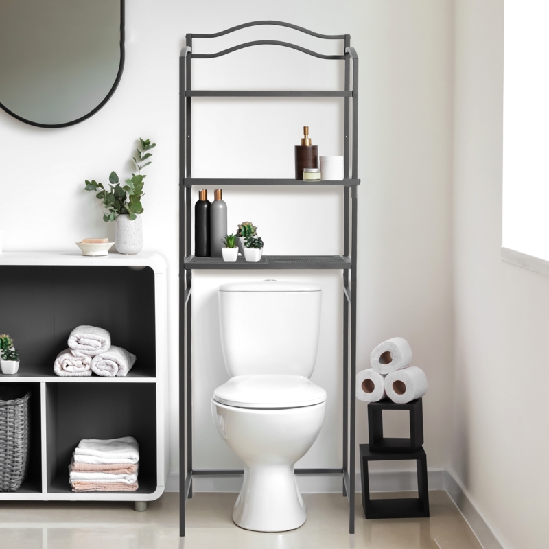 Elegant Bathroom Storage Rack with Metal Mesh Shelves