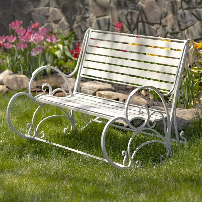 Iron Rocking Bench with Distressed Finish