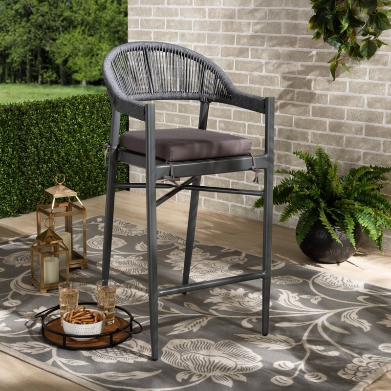 Modern Rope-Woven Bar Stool with Cushion