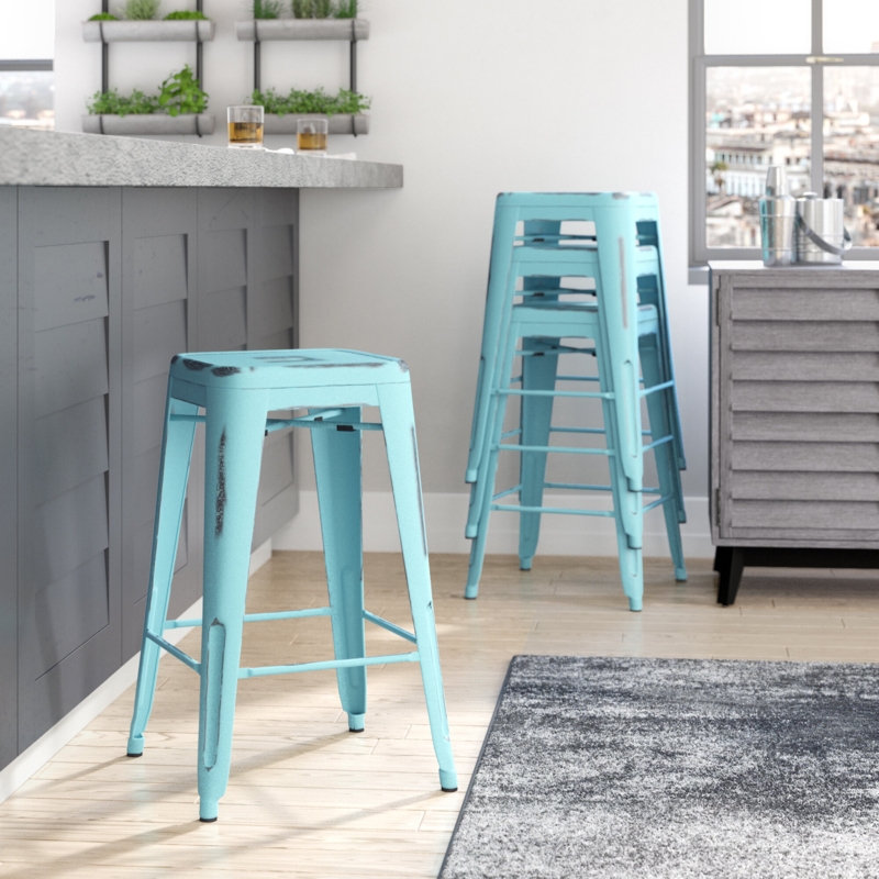 Industrial Metal Stool with Distressed Finish