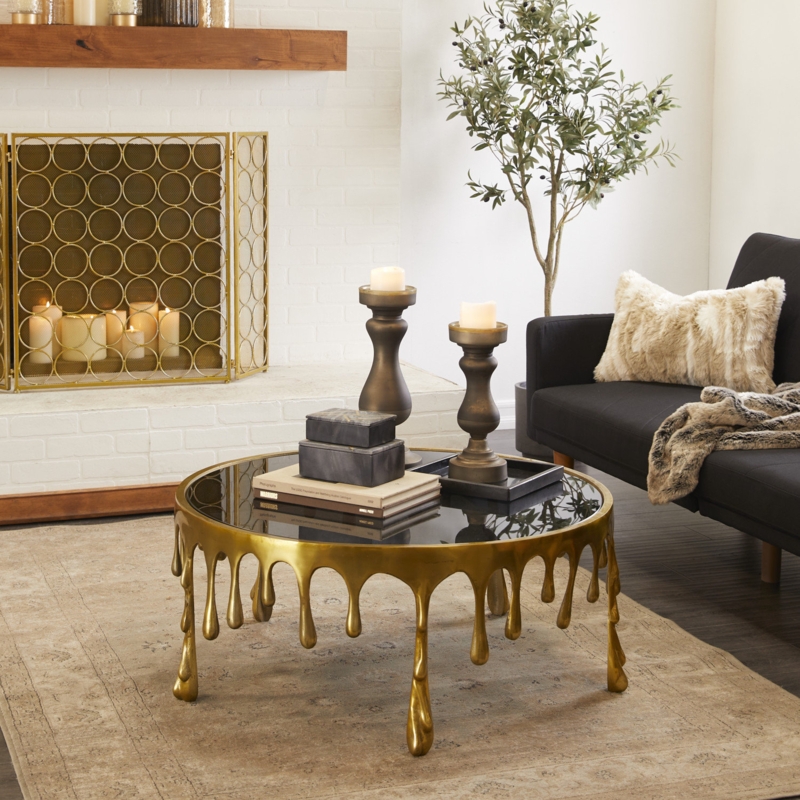Sculptural Aluminum Coffee Table with Glass Top