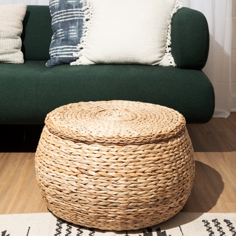 Handwoven Wicker Storage Ottoman and Foot Stool