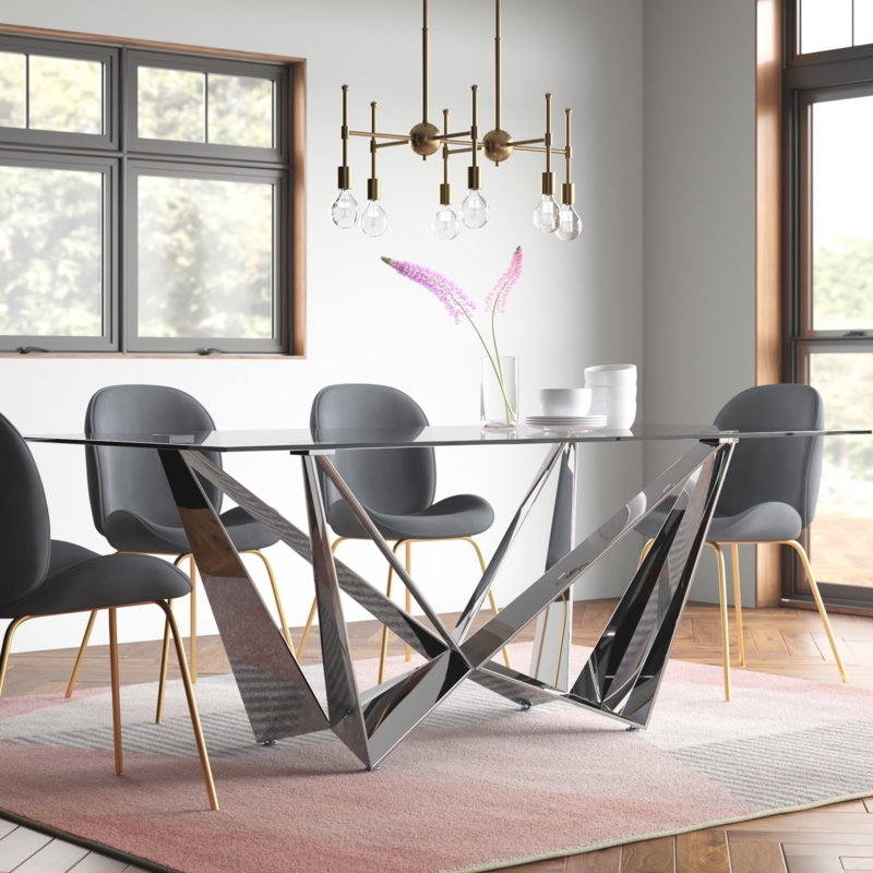 Glam Glass Dining Table with Chrome Base