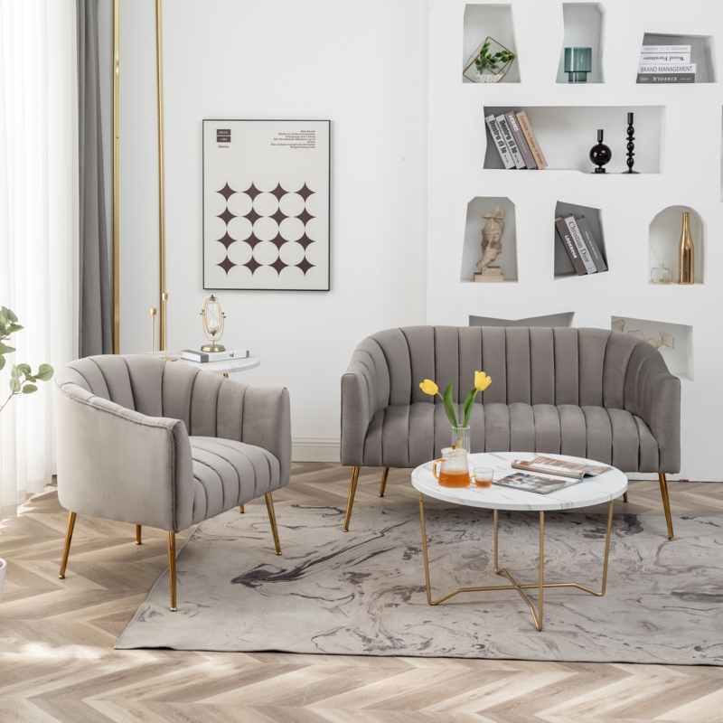 Velvet Accent Chair with Gold-finished Metal Legs