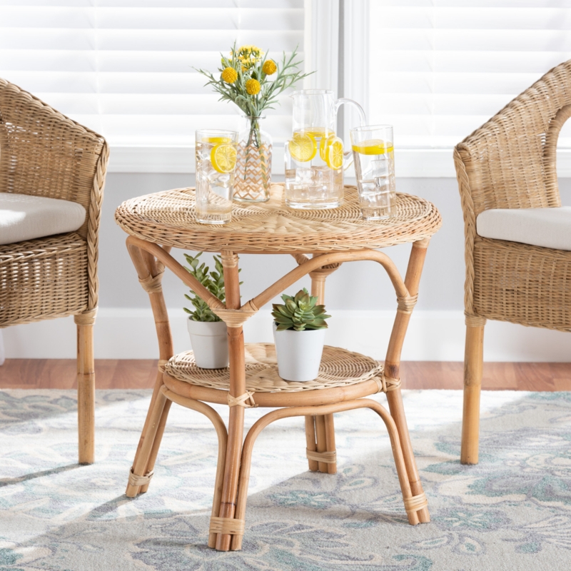 Circular Rattan Coffee Table with Storage