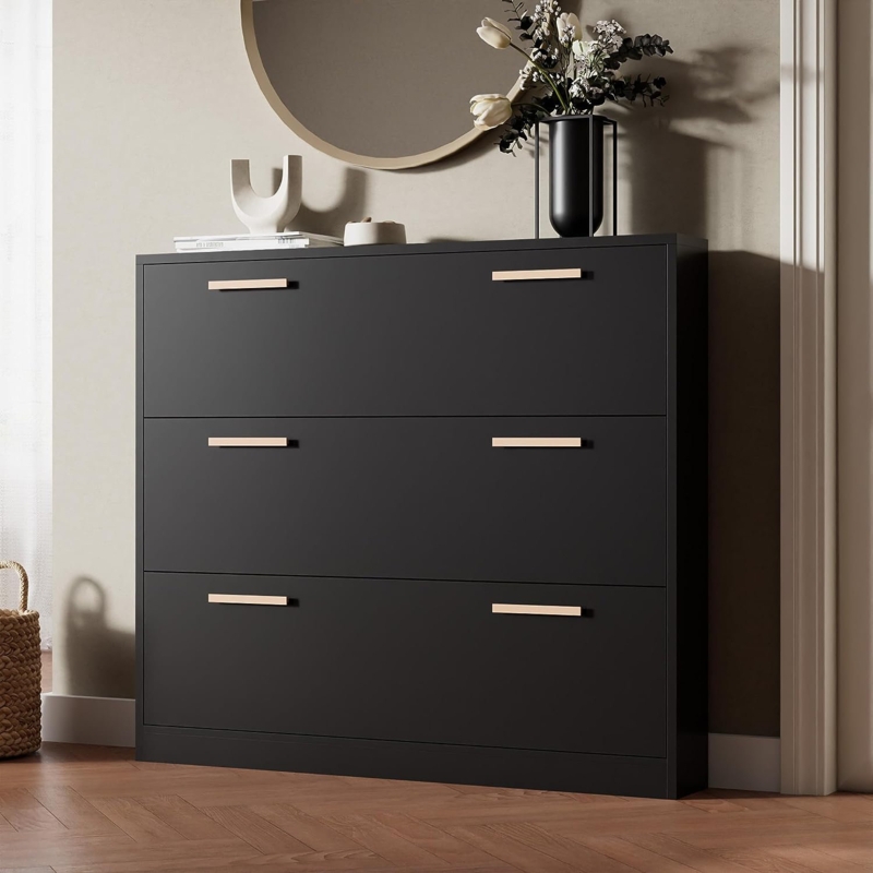 Chic Shoe Storage Cabinet with Gold Handle
