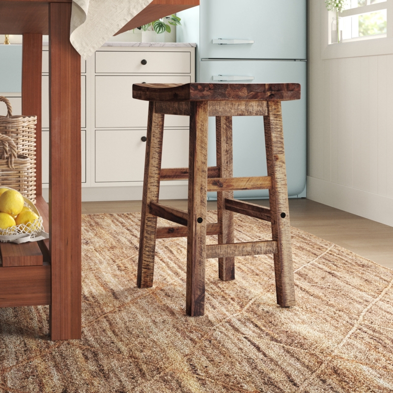 Rustic Acacia Wood Counter Stool