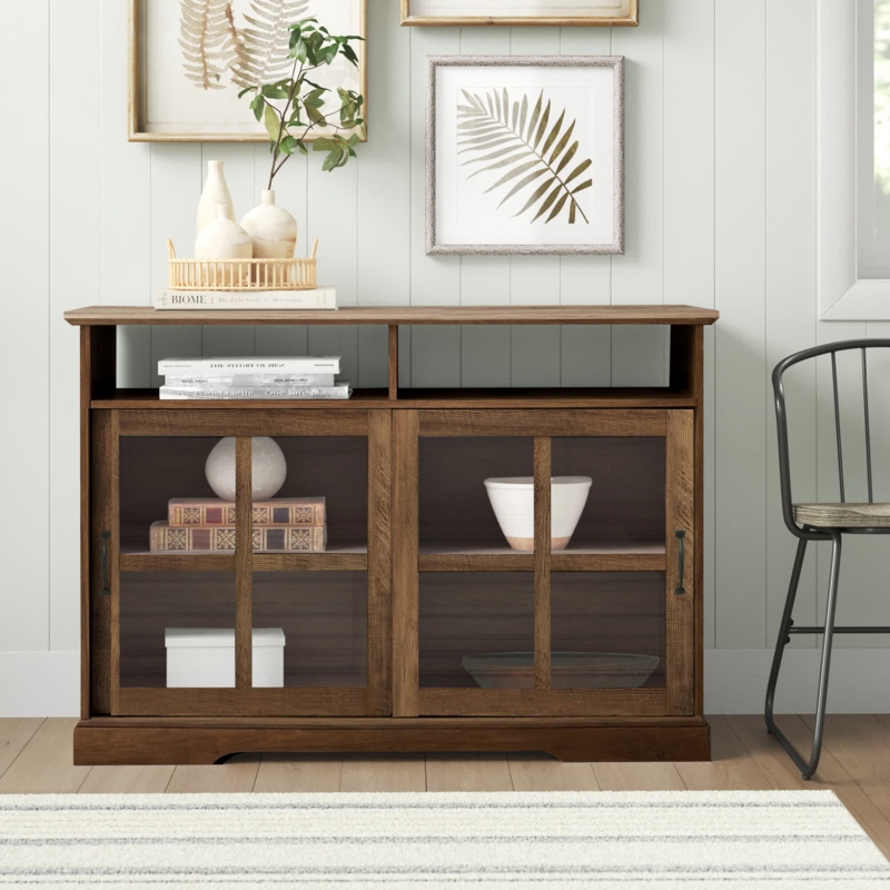 Coastal Farmhouse Sideboard with Glass Doors