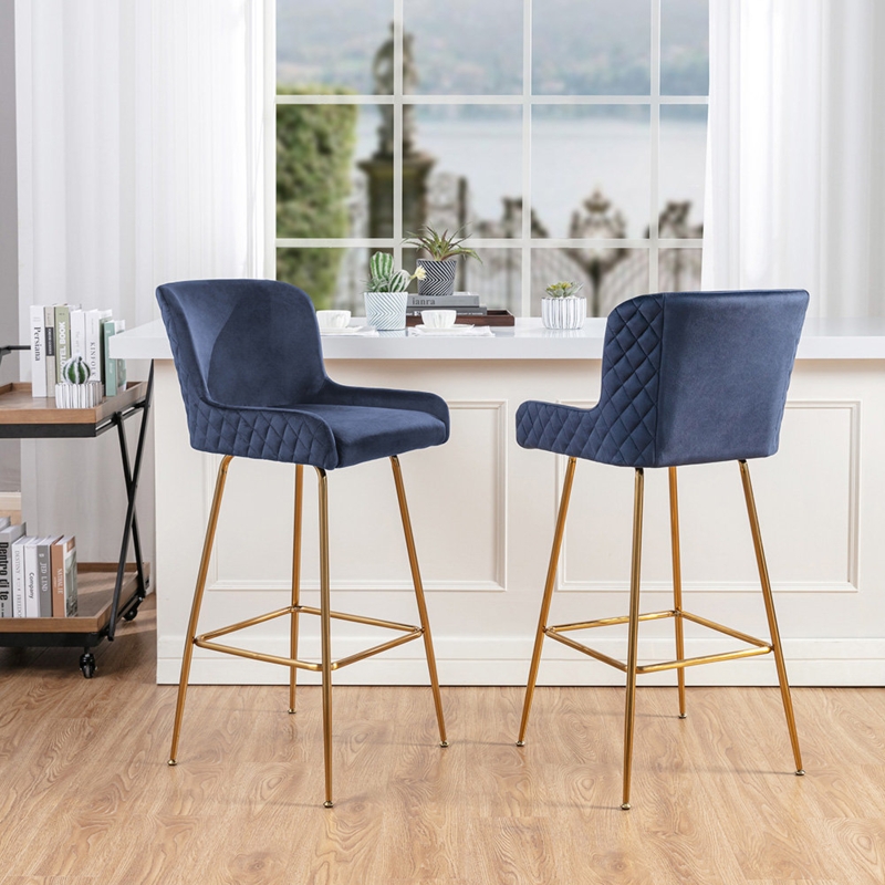 Contemporary Velvet Counter Stool with Gold-Plated Legs
