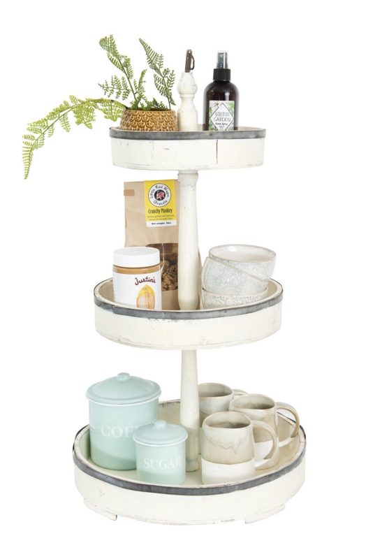Three-Tiered Wood and Metal Tray Decor