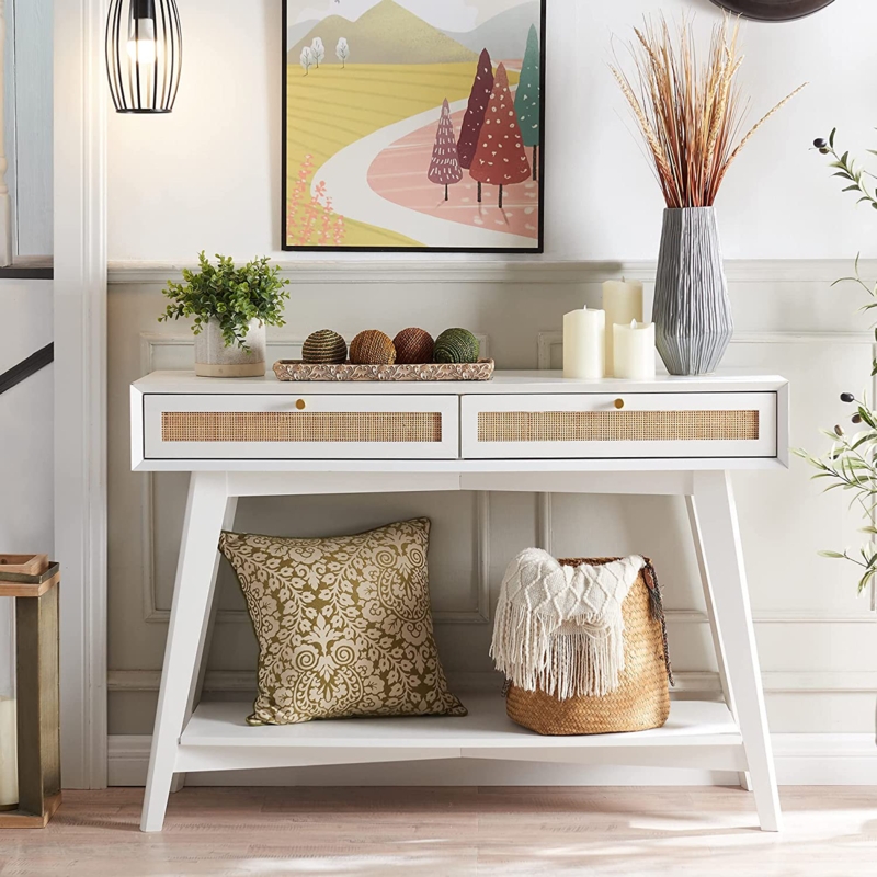 Console Table with Rattan Drawers