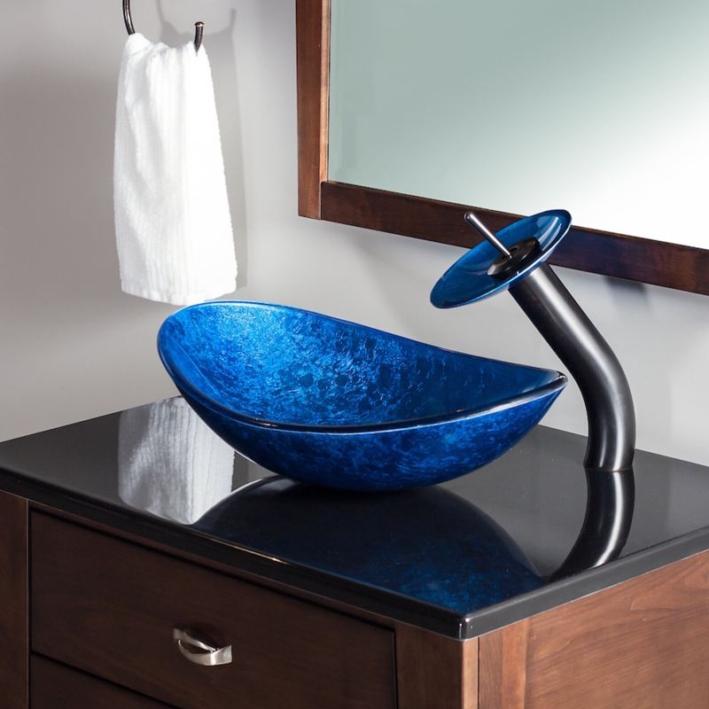 Unique Blue Foil-Painted Glass Vessel Sink