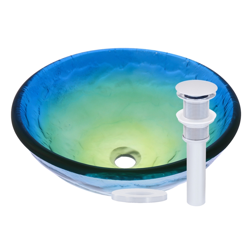 Fused Glass Vessel Sink with Drain Set