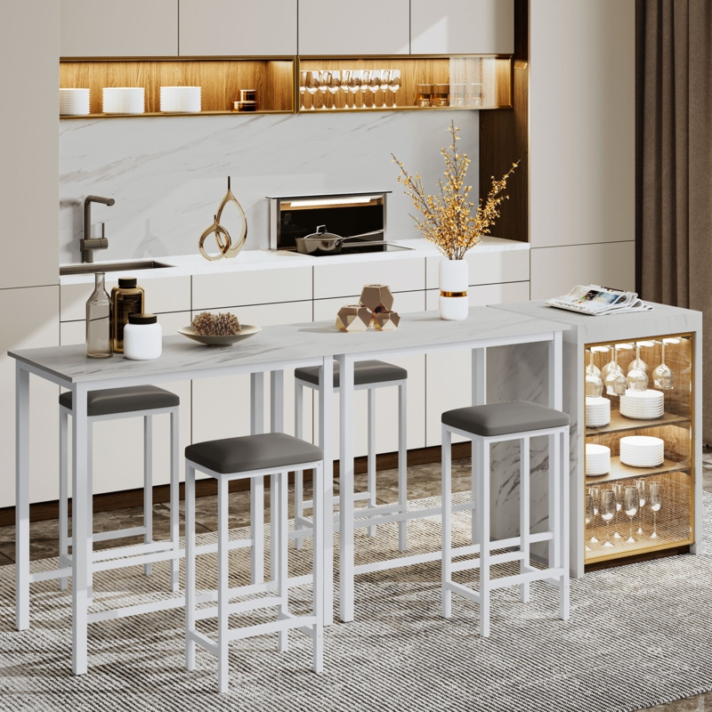 2-In-1 Bar Table Set with Cushioned Stools