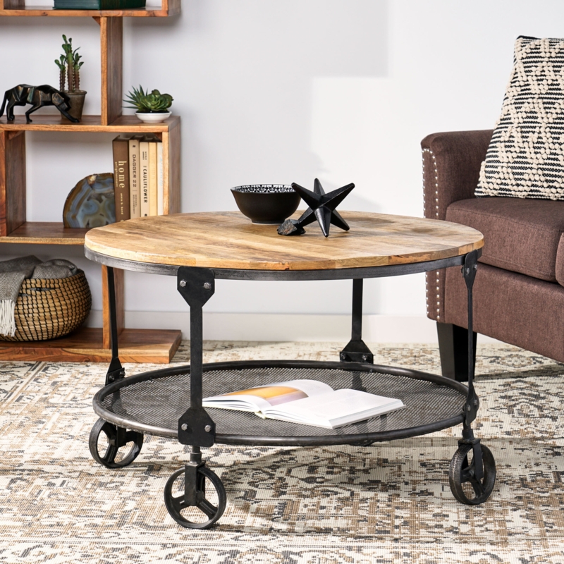 Mango Wood Coffee Table with Wheels