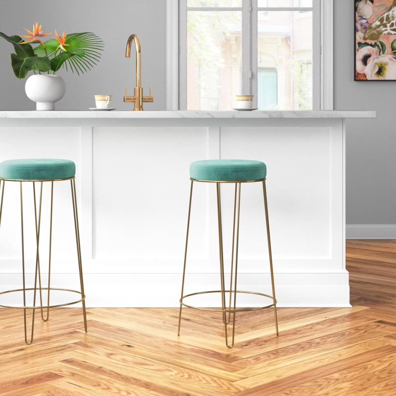 Set of Two Gold Hairpin Leg Bar Stools
