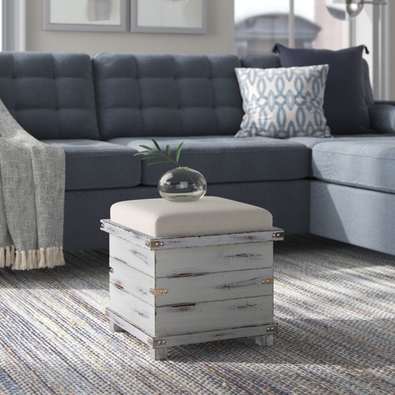 Distressed Storage Ottoman with Reversible Tray