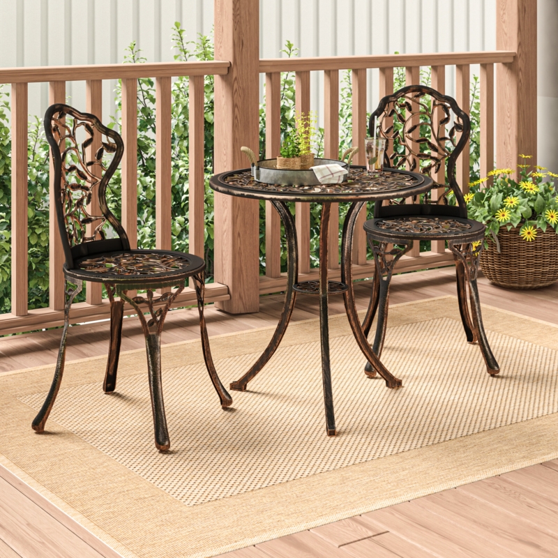 3-Piece Bistro Patio Set with Rose Pattern