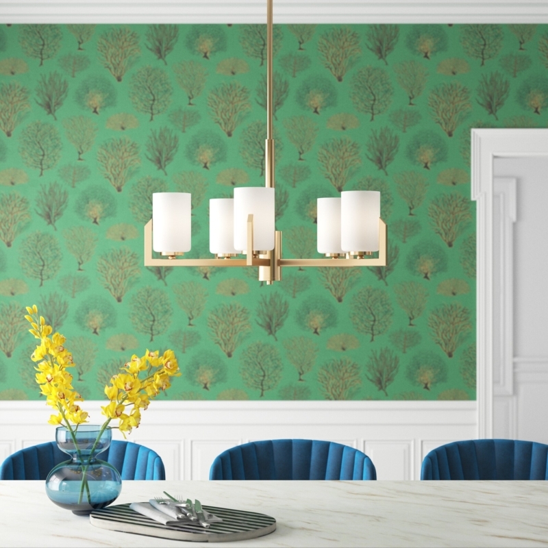 Elegant 5-Light Chandelier with Frosted Glass Shades