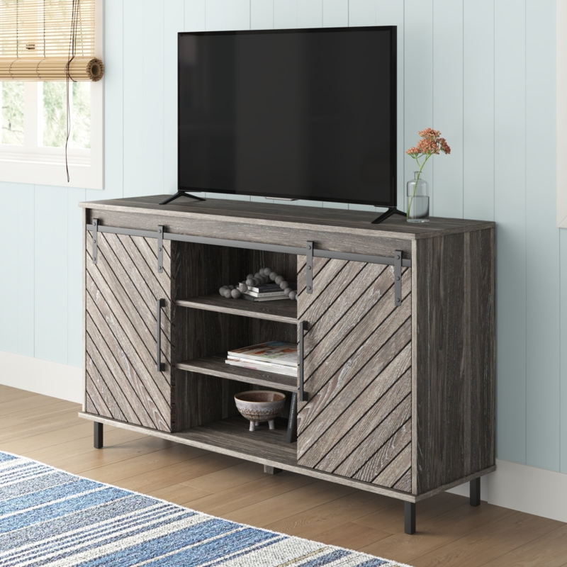 Coastal Farmhouse TV Stand with Sliding Doors