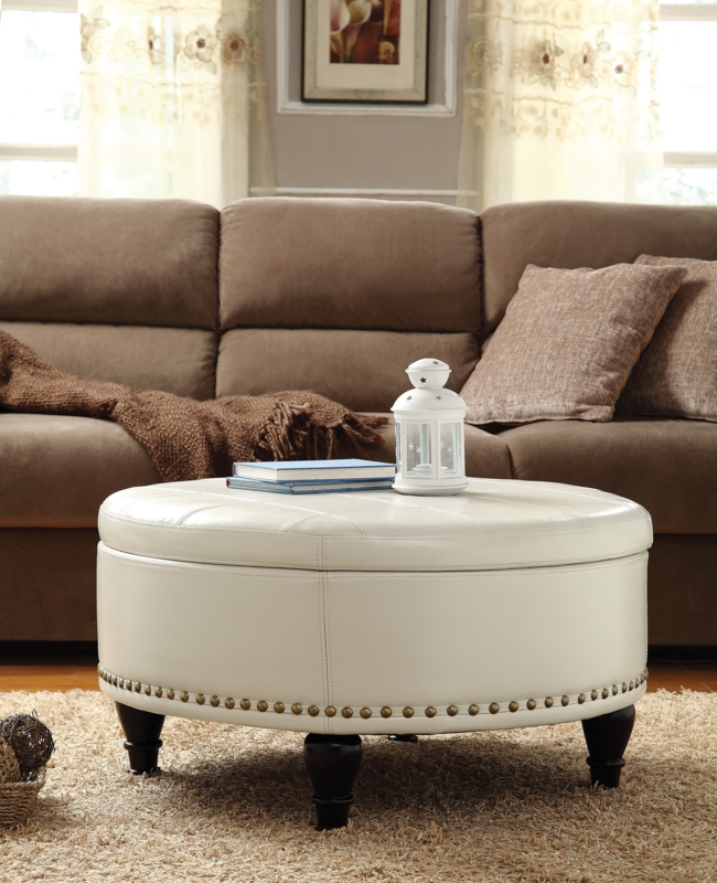 Round Storage Ottoman with Lift-Off Lid