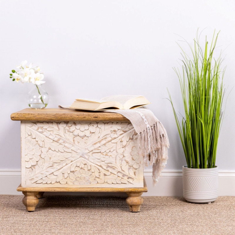 Mango Wood Handcrafted Trunk Side Table