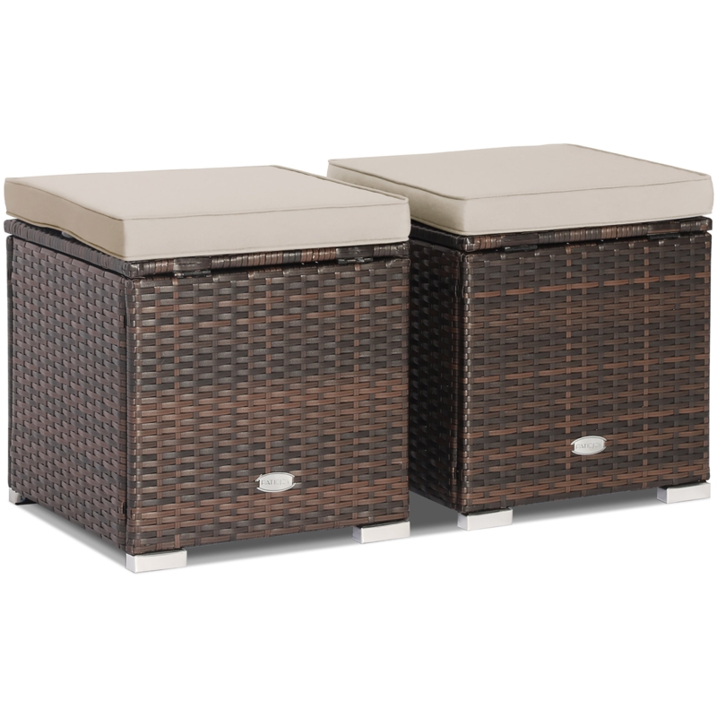 2-Piece Wicker Ottoman Set with Cushions