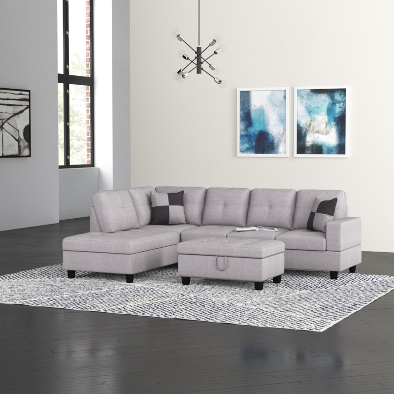 L-Shaped Sectional Sofa with Ottoman