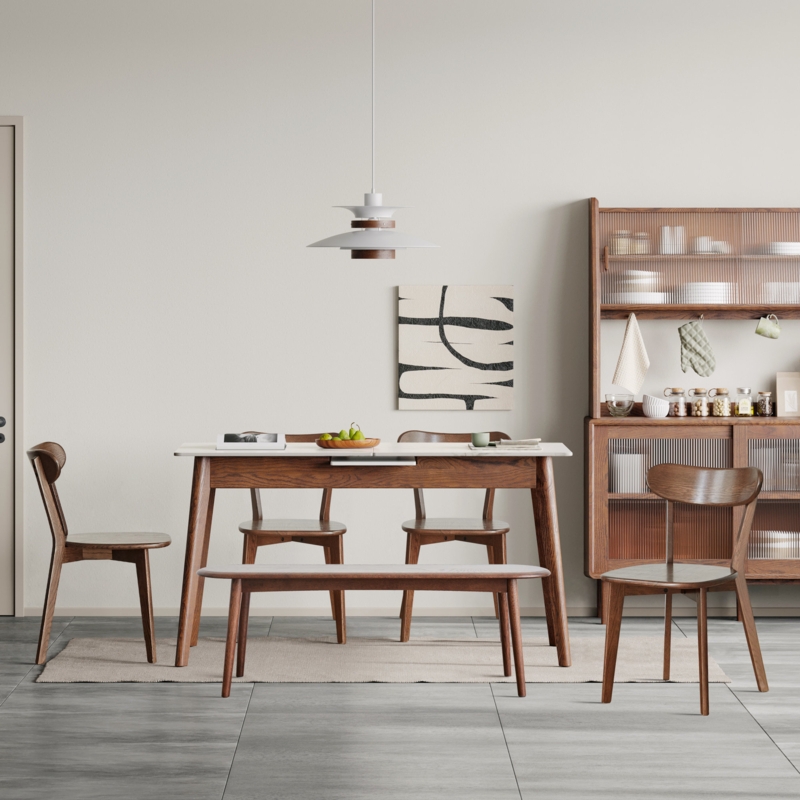 Solid Wood Dining Table Set with Sintered Stone Tabletop