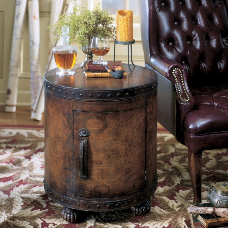 Old World Map End Table with Storage