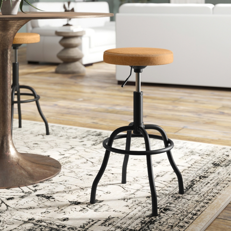 Adjustable-Height Faux Leather Stool
