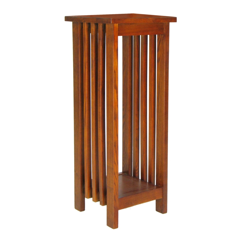 Textured Pedestal Plant Stand with Shelf