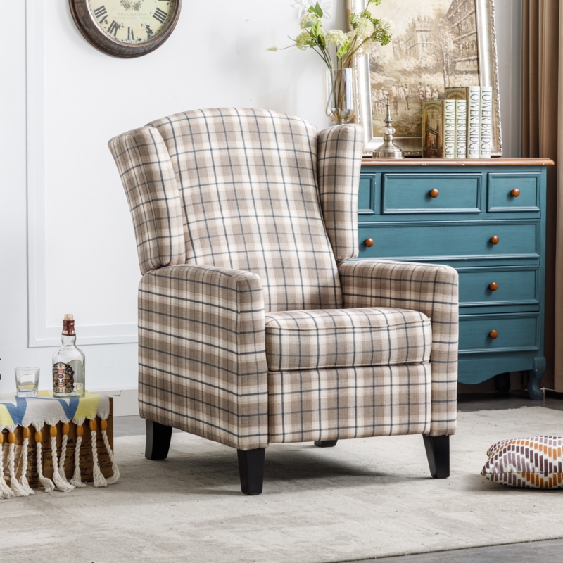 Plaid Lounge Chair with Tapered Legs