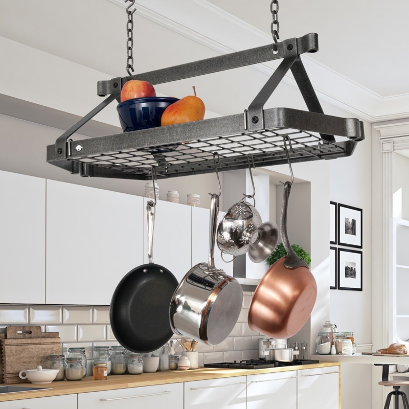 Retro Rectangle Pot Rack with Hooks
