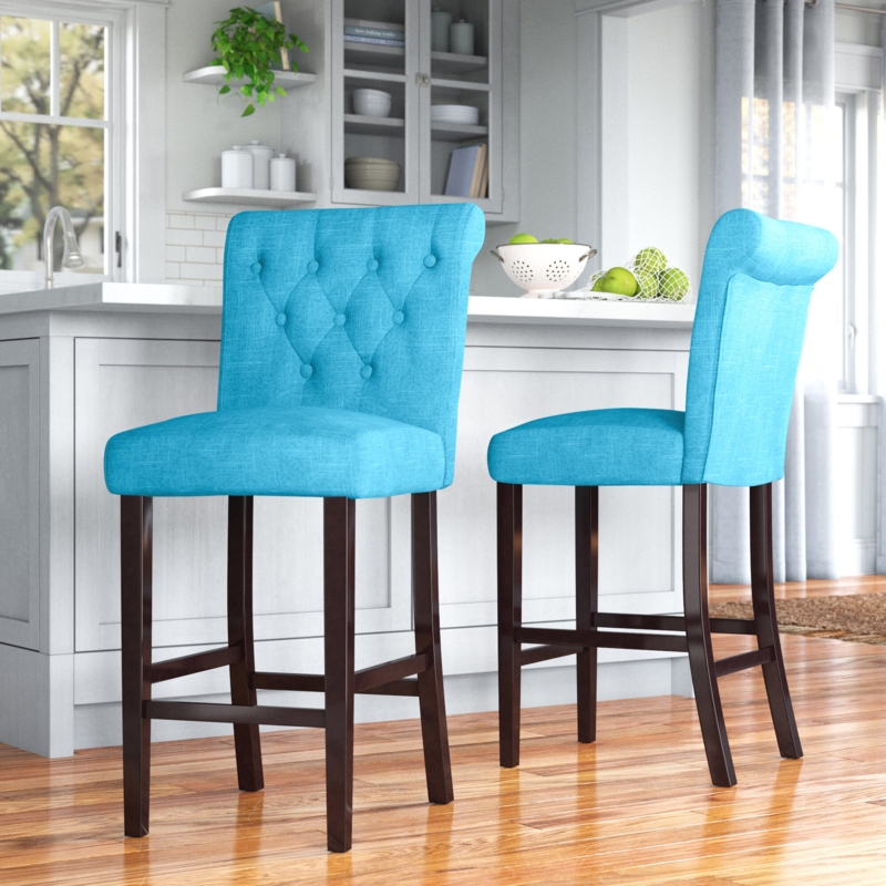 Square-Back Linen Bar Stool Set