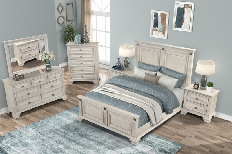 Distressed Parchment Wood Bedroom Set