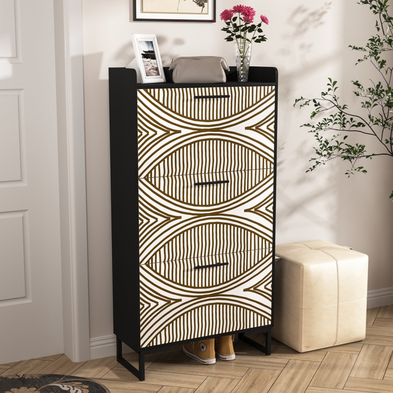 Sleek MDF Shoe Cabinet with Metal Frame