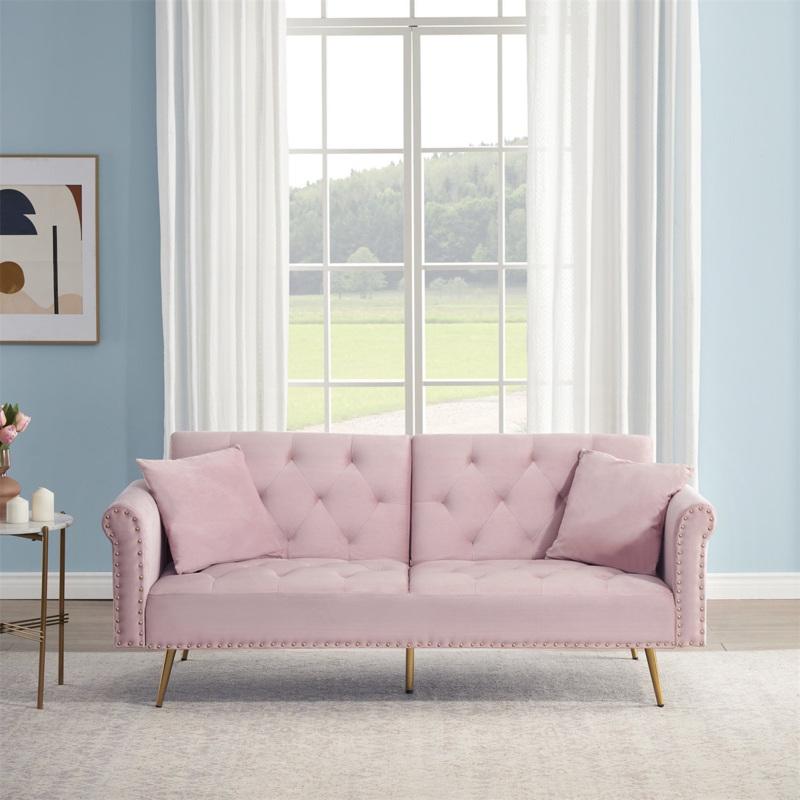 Velvet Futon Sofa Bed with Golden Legs