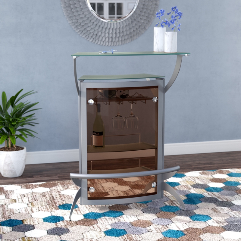 Contemporary Mini Bar with Glass Shelves