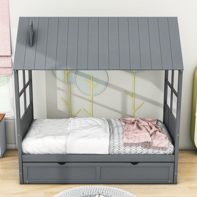 Wooden Daybed with Pull-Down Trundle