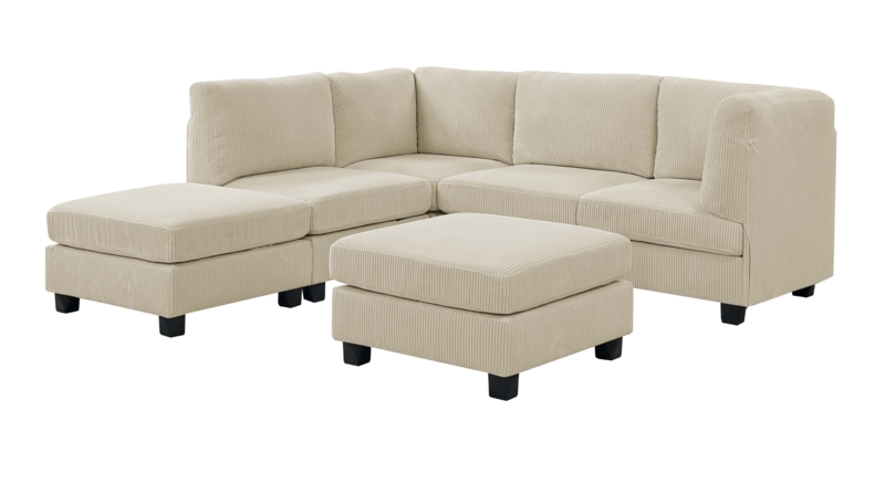 Modular Corduroy Sectional with Tapered Block Feet