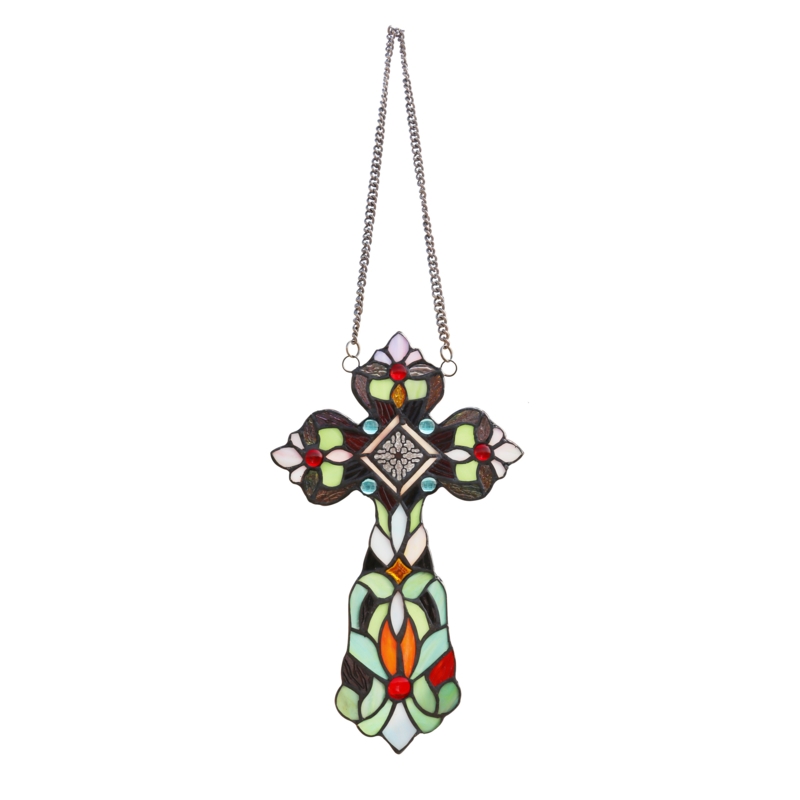 Victorian Stained Glass Window Panel with 24.2" Chain