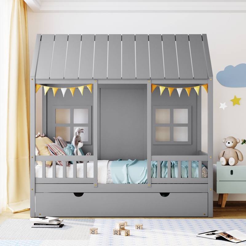 Twin Size House Bed with Trundle