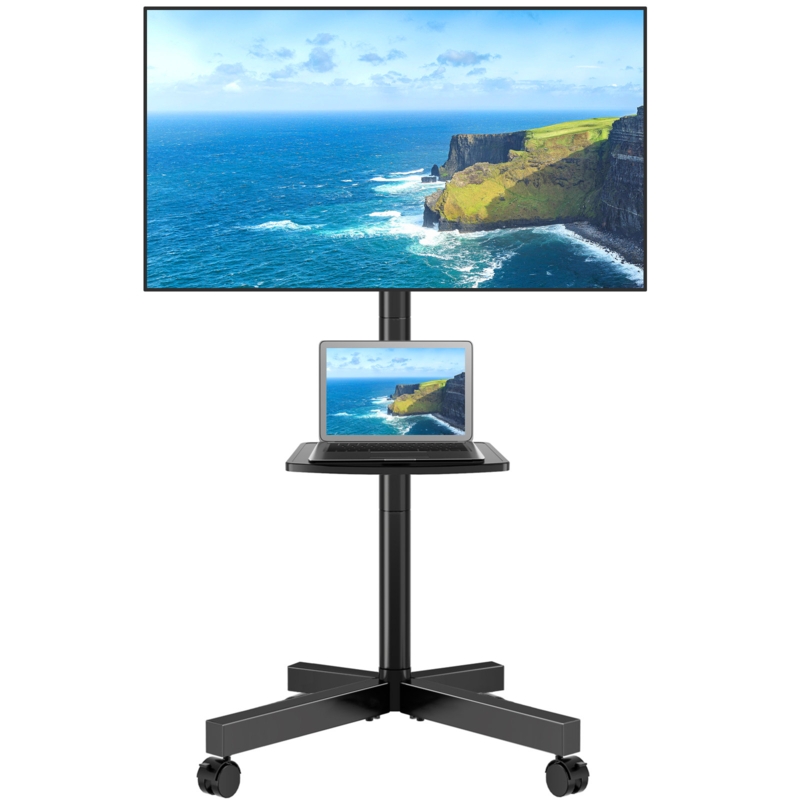 Rolling Mobile TV Stand with Tilt Mount and Adjustable Shelf