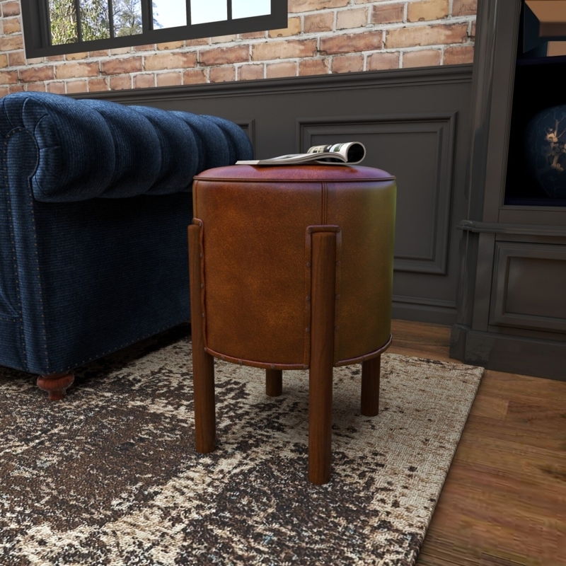 Round Leather Ottoman Stool