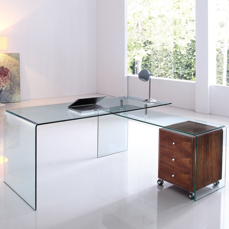 Walnut Veneer Coffee Table with Clear Glass