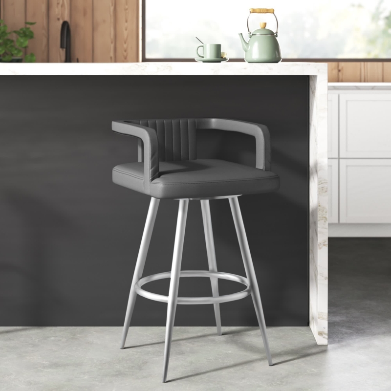 Modern Swivel Barstool with Faux Leather Upholstery