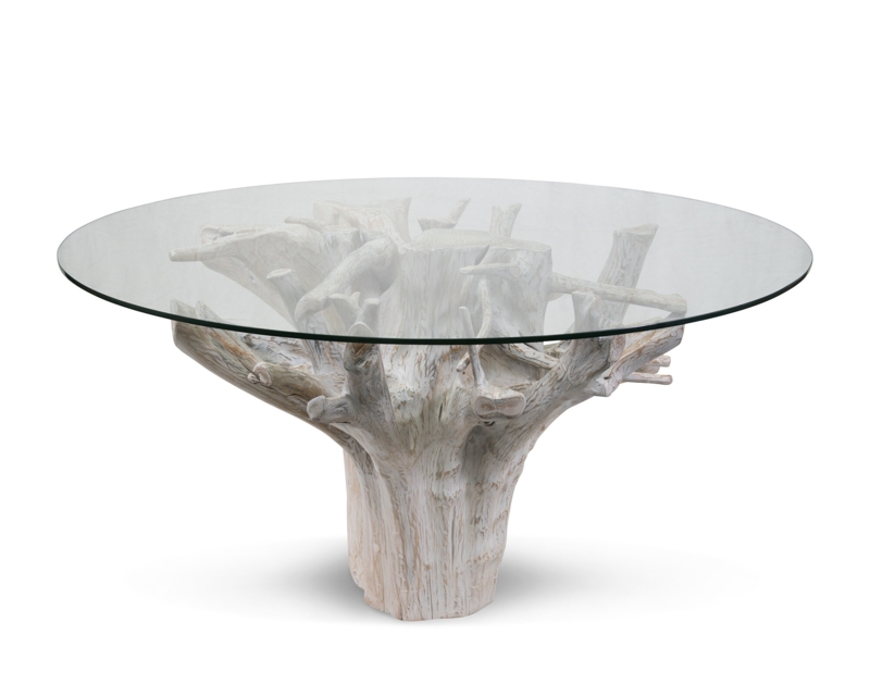 Teak Wood Round Dining Table with Glass Top
