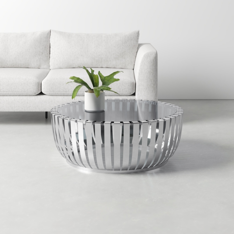 Smoked Glass Coffee Table with Circular Cage Base