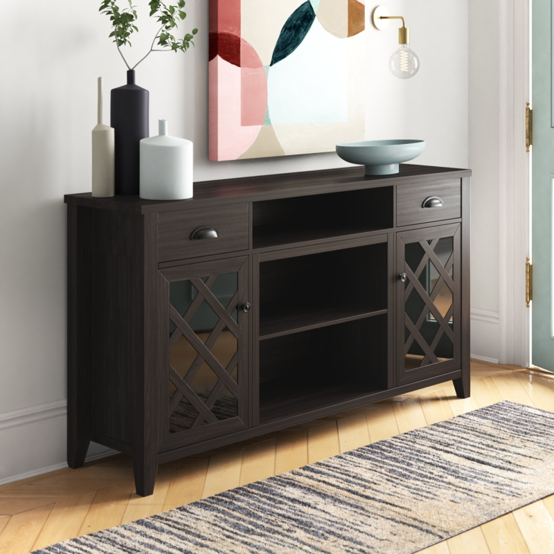 Rustic TV Stand with Glass Panel Doors
